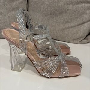 Zara Clear High Heel Strappy Silver Rhinestone Size 38